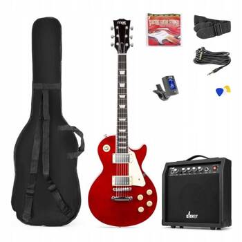 Zestaw: Gitara elektryczna GigKit w stylu LP ciemnoczerwona+ wzmacniacz+ akcesoria