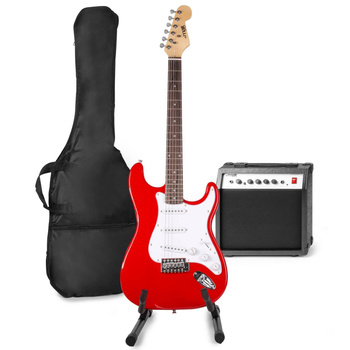Zestaw: Gitara elektryczna Gigkit Max czerwona+ wzmacniacz statyw akcesoria